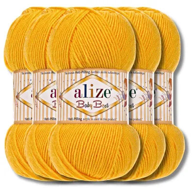 Produktbild von Alize 5x 100g Baby Best Wolle, Antipilling, Uni, Häkeln, Stricken (Dark Yellow | 216)