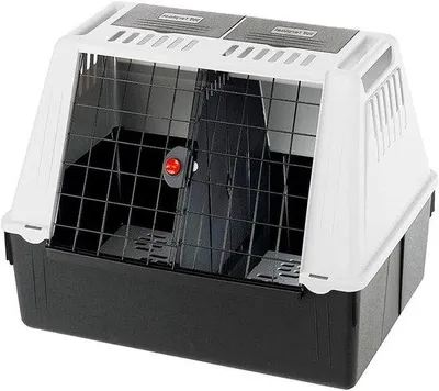 Produktbild von Hundetransportbox – Reisekorb für das Auto – Für sichere Reisen – Belüftungsöffnungen – 80 cm – Grau