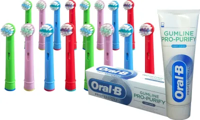 Produktbild von KOMA NK06 - Set mit 16 Ersatzköpfen für Braun Oral-B KIDS Zahnbürsten + GIFT ORAL-B Zahnpasta