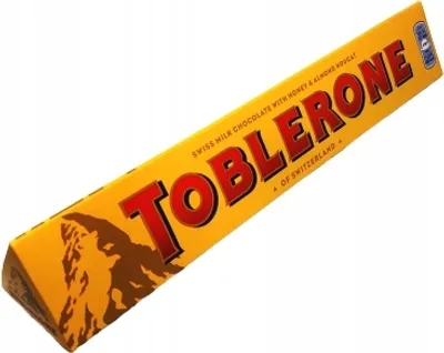A Toblerone chocolate bar packaging, angled on a white background.