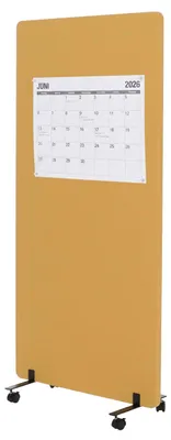 Productafbeelding van Akoestische scheidingswand HWC-G77, kantoorscheiding met zichtbescherming, mobiele wand, dubbelwandig, met stoffen/textiele bekleding, ongeveer 167x80 cm, geel