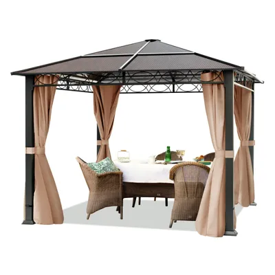 Produktbild von Gartenpavillon 3x3 m wasserdicht ALU Deluxe Pavillon mit 4 Seitenteilen in Taupe lichtdurchlässiges Hardtop Dach