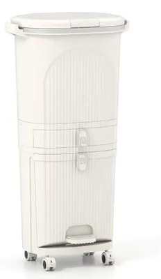 Imagen del producto de Cubo de basura para cocina, 42 litros, sistema de separación de residuos con 3 compartimentos y un cajón, cubo de basura con ruedas, cubo de basura para cocina, cubo de residuos de cocina con tapa doble y pedal, cubo de basura con pedal para cocina, 43x29x82,5 cm, color crema