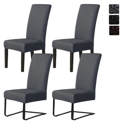 Produktbild von Stuhlhussen 4er Set Jacquard Dunkelgrau für Schwingstühle & Esszimmerstühle