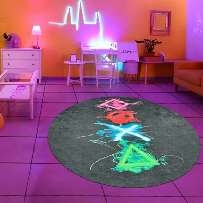 Image de Tapis de jeu avec des symboles néon Taille - 160 cm Rond