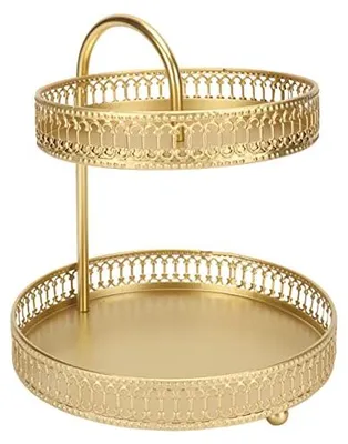2-stöckige Obstschale aus Metall, gold, 20 x 16,5 x 20 cm