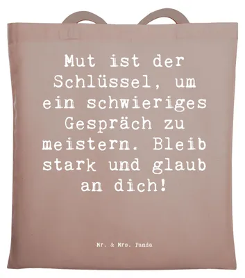 Produktbild von Mr. & Mrs. Panda Shopping Tasche Spruch Ein schwieriges Gespräch führen - Braun Pastell - Geschenk, Lebensfreude, Trost, Schultasche, Kommunikation, Jutebeutel, meistern