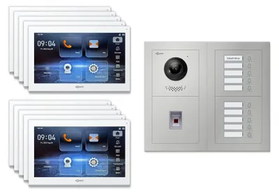 Produktbild von Goliath IP-Video-Türsprechanlage GL-IPH1030M für 10 Familien – Fingerprint : 10 Zoll Weiß : Silber : Unterputzdose Monitor Farbe: 10 Zoll Weiß Montage: Unterputzdose Türklingel Farbe: Silber