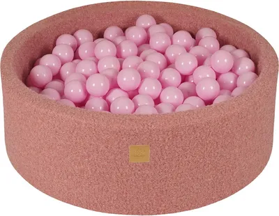 Image de MeowBaby Boucle Pink Ball Bath round 90x30cm, boules : rose pastel