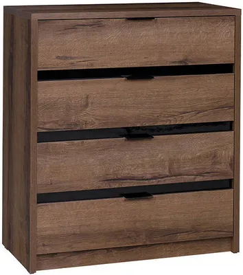 Produktbild von Kommode Martin K4SZ, Stilvoll Sideboard mit vier Schubladen, Schmalkommode (Farbe: Monastery Eiche / Schwarz Hochglanz)