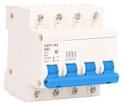 Zdjęcie produktu dla 4P Miniaturowy wyłącznik automatyczny, montaż na szynie DIN, niskonapięciowy wyłącznik nadprądowy, 400 V, 63 A