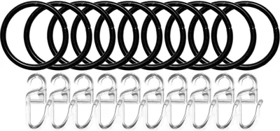 Produktbild von 10er Set Gardinenringe mit Faltenlegehaken Ø 35/40mm »Köln« Gardinenstange  Ø 35/40 mm Schwarz, 2021192