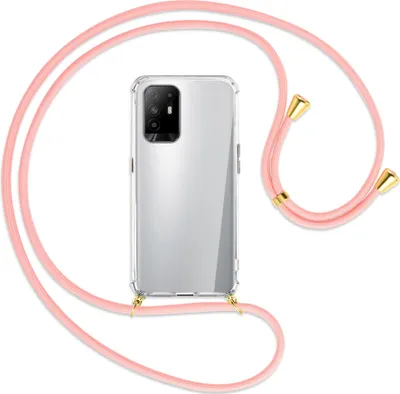 Produktbild von Handykette Backcover-Schutzhülle mit Band (Metall goldfarben) für Oppo A94 5G / F19 Pro+ 5G - rosa