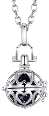 Produktbild von Morella Damen Schutzengel Halskette Edelstahl 70 cm mit Anhänger Liebesherzen und Klangkugel Zirkonia schwarz Ø 16 mm in Schmuckbeutel