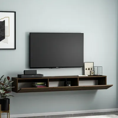 Image de Lariano - Meuble TV, 180x31x26h cm Noyer Marron, 3 Compartiments