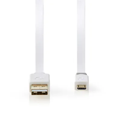 Image de Nedis Câble USB - USB 2.0 - USB-A mâle - USB Micro-B mâle - 480 Mbps - plaqué or - 1,00 m - plat - PVC - blanc - sachet plastique