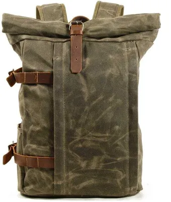 Produktbild von Wasserfester Vintage-Rucksack aus Canvas und Leder (grün)