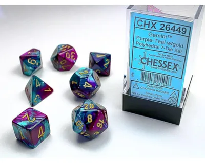 Produktbild von Chessex 7-Würfelset Gemini Polyhedral Purple-Teal/Gold
