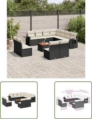 Produktbild von The Living Store 12-tlg. Garten-Sofagarnitur mit Kissen Schwarz Poly Rattan