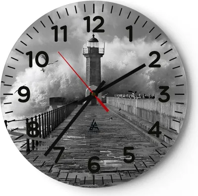 Produktbild von Wanduhr - Rund - Glasuhr - Laterne Meer Portugal - 30x30cm - Schleichendes Uhrwerk - Lautlos - zum Aufhängen bereit - Dekoration Modern - Wanddekoration aus Glas - C4AR30x30-4913