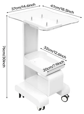 Obrázek produktu pro Kosmetický vozík - Třípatrový vozík - S kolečky - Nosnost 15 kg - Kovový - Montáž nutná - Bílá barva