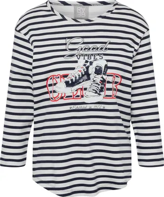 Produktbild von Rabe T-Shirt gestreift Dunkelblau Rundhalsausschnitt 3/4-Ärmel Gr. 52 mit Sneaker-Print