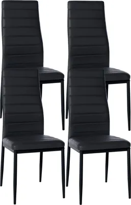Obrázok produktu pre 4-dielna jedálenská súprava stoličiek - jedálenský set - pohodlné vysoké operadlo, moderný dizajn | farba: čierna | materiál: Imitácia kože