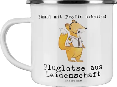 Produktbild von Mr. & Mrs. Panda Haferl Fluglotse Leidenschaft - Weiß - Geschenk, Witzig, Ausbildung, Spruch, Teetasse, Emaille Tasse, Beruf, Becher, Pott