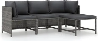 Produktbild von 4-tlg. Garten-Lounge-Set mit Kissen Poly Rattan Grau , Gartensofas Design 2024
