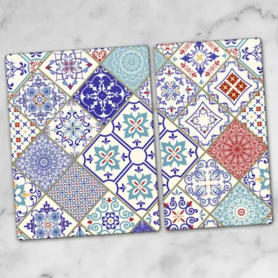 Produktbild von Glas-Herdabdeckplatten Glaskeramikkochfeld-Abdeckung Spritzschutz Schneidebrett Zweiteilige Glas 70x52 cm Mosaik-Fliesen
