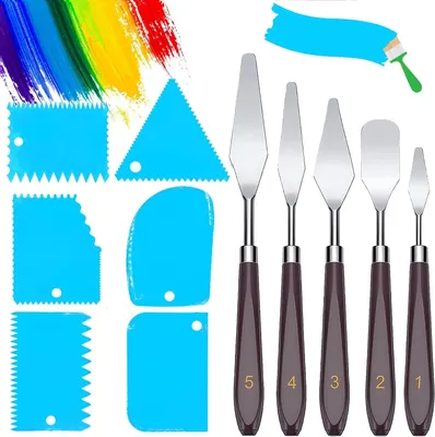13-tlg. Palettenmesser-Set: 7 Messer + 6 Schaber für Künstler