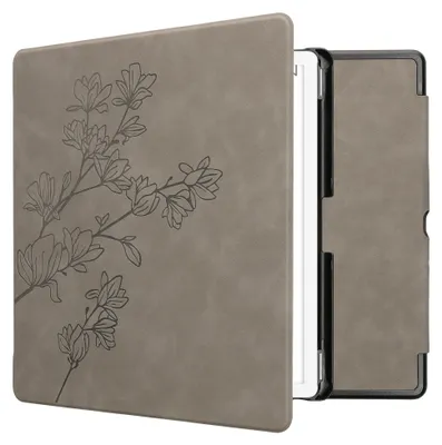 Produktbild von kwmobile Schutzhülle für Amazon Kindle Scribe (2024) Hülle - eReader Case aus Kunstleder mit Auto Sleep Funktion - Magnolien mit Grau