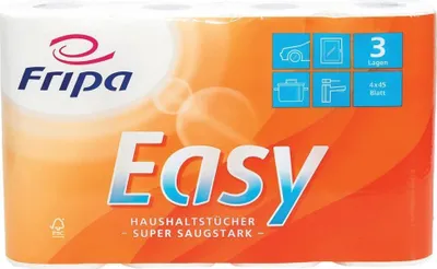 Obrázek produktu pro Fripa 3074003 Haushaltsrollen Easy - 3-lagig, geprägt, hochweiß, 4 Rollen à 45 Blatt