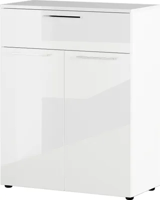 Produktbild von Kommode "403" in weiss mit einer Schublade und 2 Türen. Abmessungen (BxHxT) 84x107x40 cm
