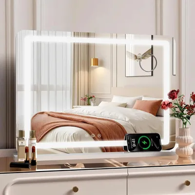 Produktbild von Schminkspiegel - Hollywood LED-Spiegel - 58 x 46 cm - USB & Typ-C - 10-fache Vergrößerung - 3 Farbtemperaturen - Freistehend - Schwarz