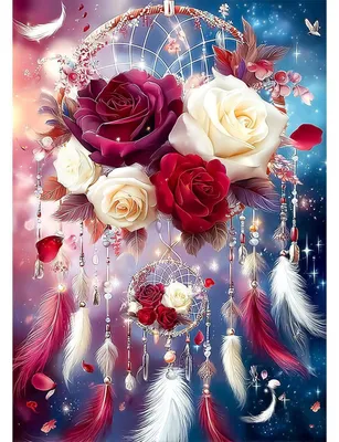 Produktbild von Diamond Painting Set Traumfänger Rose 5D DIY Bastelset 30x40cm