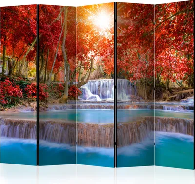 Produktbild von Akusticher Raumteiler Wasserfall Foto Paravent 225x172 cm beidseitig auf Vlies-Leinwand bedruckt Akustikschaum Trennwand Spanische Wand Sichtschutz Home Office Natur Botanik c-B-0120-z-c