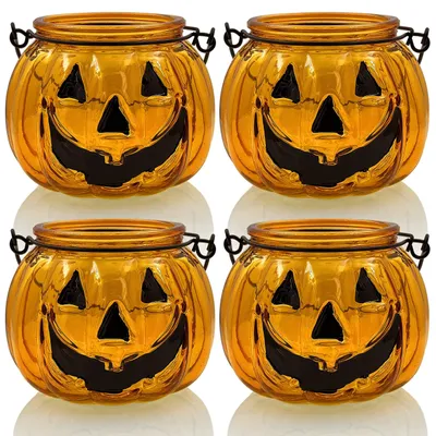 Produktbild von Solidchoice – Set mit 4 Halloween-Kürbislampen für Teelichter