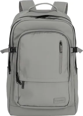 A gray backpack is shown against a white background.