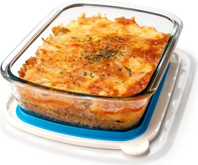 Immagine prodotto di Piatto rettangolare per lasagne in vetro, 1,25 litri, con coperchio in plastica senza BPA, 16 x 23 cm, resistente al forno