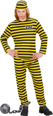 Produktbild von Kostüm Gefangener Kinder Häftlingskostüm  gelb schwarz Häfling Gr. 140 bis 164  cm 164 c,m
