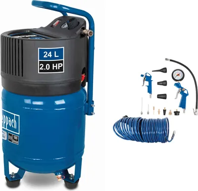 Produktbild von Scheppach Druckluft Kompressor HC24V stehend mit Tragegriff | 24L Kessel | 1500W | 10 bar | 180L/min | ölfrei & wartungsarm | inkl. Manometer