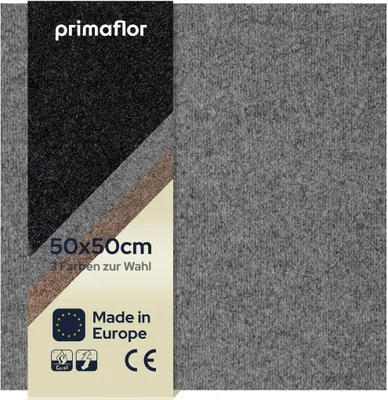 Produktbild von Primaflor Teppichfliese REX - Hellgrau - 50x50cm - Selbstliegender, Strapazierfähiger Teppich Bodenbelag Nadelfilz
