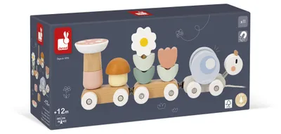 Produktbild von Janod Holzspielzeug - Sweet Cocoon Schneckenzug - pädagogisches Zieh- und Bauspielzeug