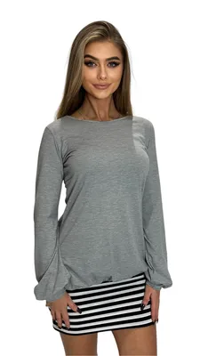 Produktbild von 5-78 Mississhop Damen Minikleid Kleid Langarmkleid Tunika Langarmshirt mit Streifen Grau 2XL