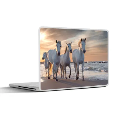 Produktbild von MuchoWow® Laptop Aufkleber Sticker Cover Pferde - Sonne - Strand - Meer 31x22.5 cm - Laptop-Deko