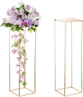 Productafbeelding van Famanu bloemenstandaards voor bruiloften, decoratiecentraalstukken - 2 stuks zuilvazen met metalen plaat, vloervazen van 100 cm hoog