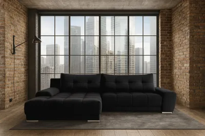 Image de Canapé d'angle avec fonction sommeil et coffre de lit, Canapé d'angle WAVE tissu SORO Gauche Noir