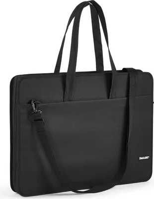 Produktbild von Art Portfolio Tasche 60 x 45 x 8 cm Schwarze Kunst Tragetasche Wasserdichte Zeichenbrett Tasche mit Schulterriemen und verstecktem Verschluss für Kunstwerke, Skizzen und Zeichnungen, schwarz, Aktentasche