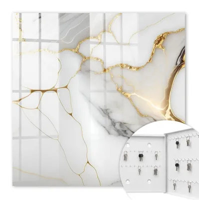 Produktbild von Metall Schlüsselkasten 30 x 30 cm - weißer Schlüsselschrank zur Wandmontage - wandhängende Schlüsselbox mit Tür - rechts öffnend - Schlüsselaufbewahrung für Flur - Büro - Arbeitszimmer - Werkstatt - Garage - Marmor-Eleganz